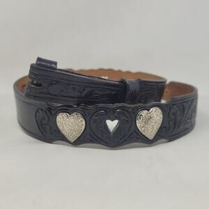 Silver Creek Belt Womens 30 Black Leather Western Heart Tooled Cowgirl Boho USA